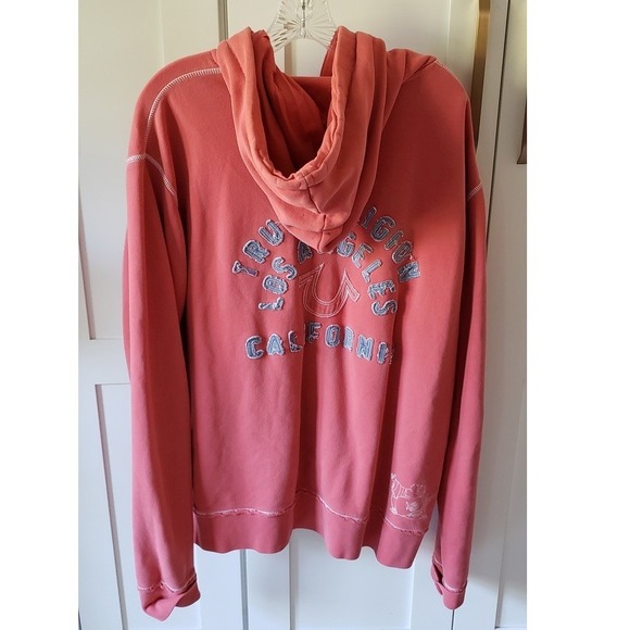 True Religion Hoodie Mens XXXL Coral Full Zip VTG Sweatshirt LA Streetwear Y2K - Picture 1 of 9